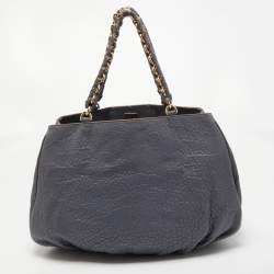 Pre Owned Fendi Light Blue Textured Leather Large Mia Hobo