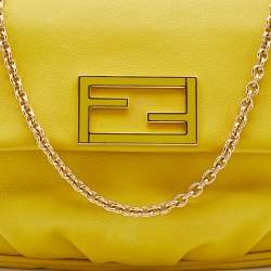 Pre Owned Fendi Yellow Leather Fendista Pochette Crossbody Bag