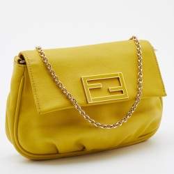 Pre Owned Fendi Yellow Leather Fendista Pochette Crossbody Bag