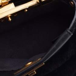 Pre Owned Fendi Black Shearling and Leather Micro Peekaboo Bag