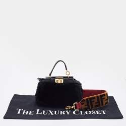 Pre Owned Fendi Black Shearling and Leather Micro Peekaboo Bag