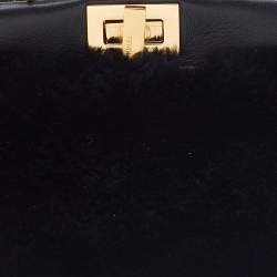 Pre Owned Fendi Black Shearling and Leather Micro Peekaboo Bag