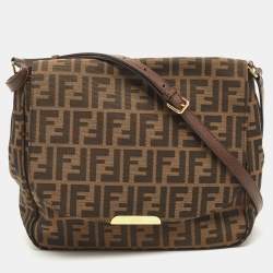 Fendi Large Messenger Bag In FF Motif Fabric Brown