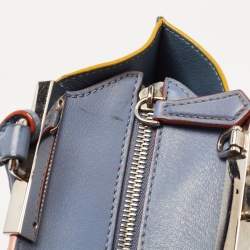 Pre Owned Fendi Deep Sky Blue Leather Multicolor Trims Mini 3Jours Tote