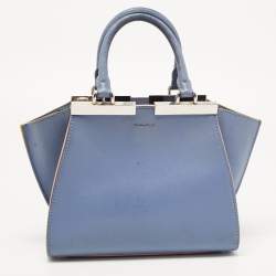 Pre Owned Fendi Deep Sky Blue Leather Multicolor Trims Mini 3Jours Tote