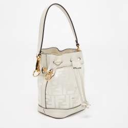 Pre Owned Fendi Off White Zucca PVC and Leather Mini Mon Tresor Bucket Bag