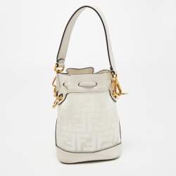 Pre Owned Fendi Off White Zucca PVC and Leather Mini Mon Tresor Bucket Bag
