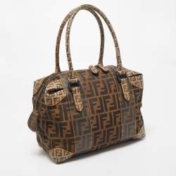 Fendi Brown Zucca Canvas and Coated Canvas Boston Bag