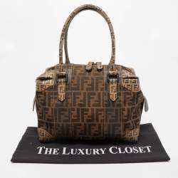 Fendi Brown Zucca Canvas and Coated Canvas Boston Bag