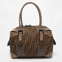 Fendi Brown Zucca Canvas and Coated Canvas Boston Bag