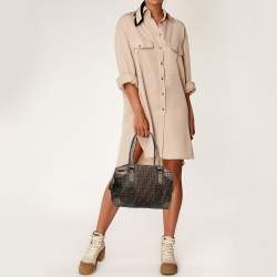 Fendi Brown Zucca Canvas and Coated Canvas Boston Bag