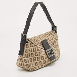 Pre Owned Fendi Black/Beige Zucchino Canvas Mama Baguette Shoulder Bag