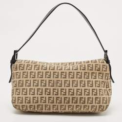 Pre Owned Fendi Black/Beige Zucchino Canvas Mama Baguette Shoulder Bag