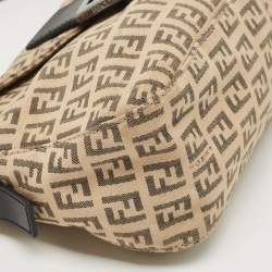 Pre Owned Fendi Black/Beige Zucchino Canvas Mama Baguette Shoulder Bag