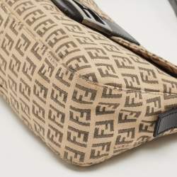 Pre Owned Fendi Black/Beige Zucchino Canvas Mama Baguette Shoulder Bag