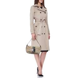 Pre Owned Fendi Black/Beige Zucchino Canvas Mama Baguette Shoulder Bag