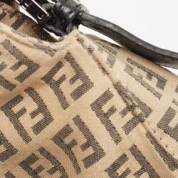 Pre Owned Fendi Black/Beige Zucchino Canvas Mama Baguette Shoulder Bag