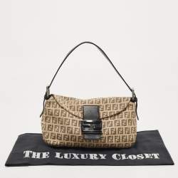 Pre Owned Fendi Black/Beige Zucchino Canvas Mama Baguette Shoulder Bag