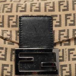 Pre Owned Fendi Black/Beige Zucchino Canvas Mama Baguette Shoulder Bag