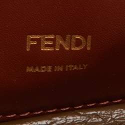 Pre Owned Fendi White/Olive Green Perforeted Leather Small Kan U Shoulder Bag