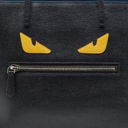 Pre Owned Fendi Black/Blue Leather Monster Roll Tote