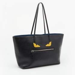 Pre Owned Fendi Black/Blue Leather Monster Roll Tote