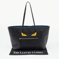 Pre Owned Fendi Black/Blue Leather Monster Roll Tote