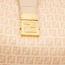 Pre Owned Fendi Beige Zucchino Coated Canvas and Leather Chiusura Hobo