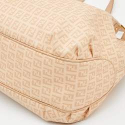 Pre Owned Fendi Beige Zucchino Coated Canvas and Leather Chiusura Hobo
