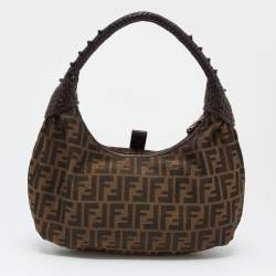 Pre Owned Fendi Brown Zucca Canvas and Leather Spy Hobo Bag