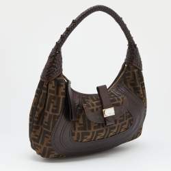 Pre Owned Fendi Brown Zucca Canvas and Leather Spy Hobo Bag