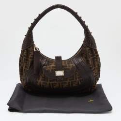 Pre Owned Fendi Brown Zucca Canvas and Leather Spy Hobo Bag