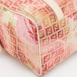 Pre Owned Fendi Beige/Red Printed Zucchino Fabric and Leather Small Forever Bauletto Bag