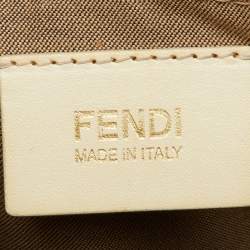 Pre Owned Fendi Beige/Red Printed Zucchino Fabric and Leather Small Forever Bauletto Bag