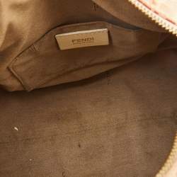 Pre Owned Fendi Beige/Red Printed Zucchino Fabric and Leather Small Forever Bauletto Bag