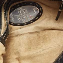 Fendi Black Selleria Leather and Astrakhan Fur Baguette Bag