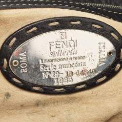 Fendi Black Selleria Leather and Astrakhan Fur Baguette Bag