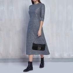 Fendi Black Selleria Leather and Astrakhan Fur Baguette Bag