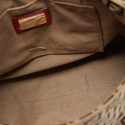 Pre Owned Fendi Magenta/Beige Zucchino Canvas and Leather Flap Shoulder Bag