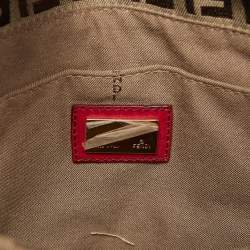 Pre Owned Fendi Magenta/Beige Zucchino Canvas and Leather Flap Shoulder Bag