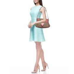 Pre Owned Fendi Magenta/Beige Zucchino Canvas and Leather Flap Shoulder Bag