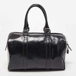 Pre Owned Fendi Black Zucca Embossed Leather Medium Forever Bauletto Boston Bag