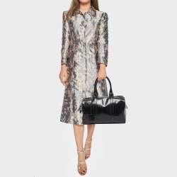 Pre Owned Fendi Black Zucca Embossed Leather Medium Forever Bauletto Boston Bag