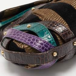Pre Owned Fendi Multicolor Fabric and Alligator Chef Hobo