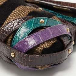 Pre Owned Fendi Multicolor Fabric and Alligator Chef Hobo