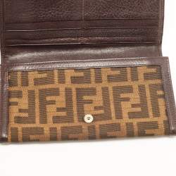 Pre Owned Fendi Tobacco Zucca Canvas and Leather FF Flap Continental Wallet
