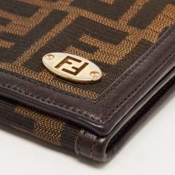 Pre Owned Fendi Tobacco Zucca Canvas and Leather FF Flap Continental Wallet