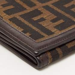 Pre Owned Fendi Tobacco Zucca Canvas and Leather FF Flap Continental Wallet