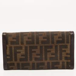 Pre Owned Fendi Tobacco Zucca Canvas and Leather FF Flap Continental Wallet