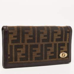 Pre Owned Fendi Tobacco Zucca Canvas and Leather FF Flap Continental Wallet
